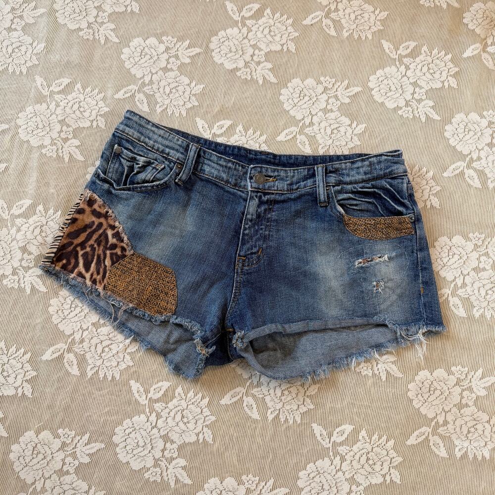 Denim & Supply Ralph Lauren Leopard Patch Denim Shorts Size 31